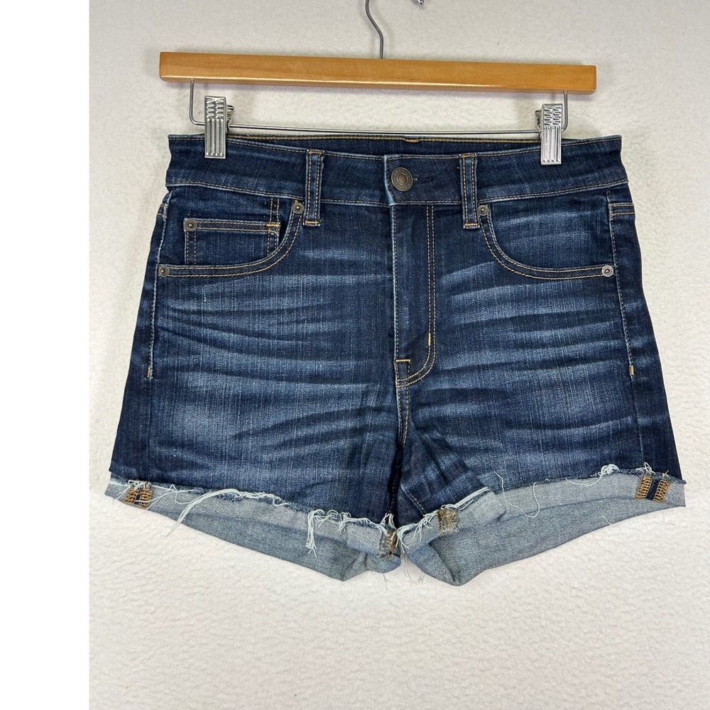 Boho American Eagle Womens 6 Blue Next Level Stretch High Rise Raw Hem Shorts